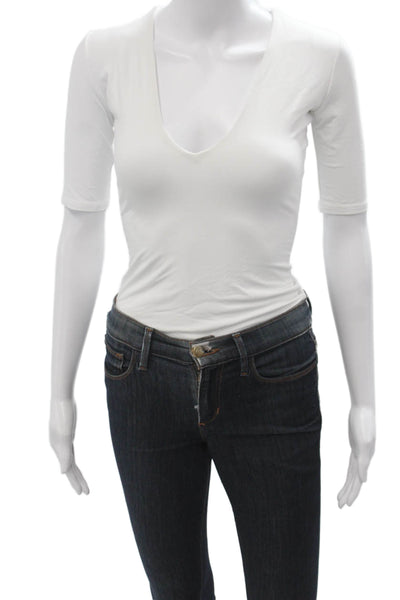 ALIX NYC Women Jersey V-Neck Short Sleeve White T-Shirt Size S