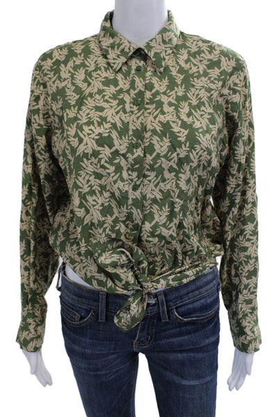 Ba&Sh Women Beige Floral Collared Long Sleeve Button-Up Blouse Size 0