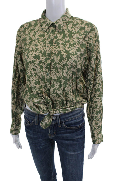 Ba&Sh Women Beige Floral Collared Long Sleeve Button-Up Blouse Size 0