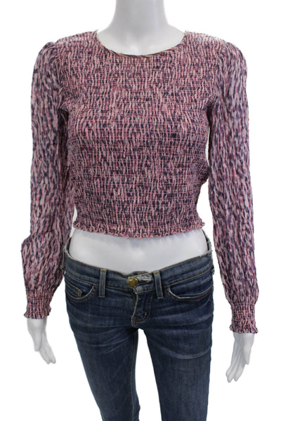 Rebecca Taylor Women Cropped Blouse Pink Long Sleeve Silk Cotton Size 2