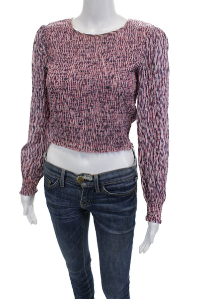 Rebecca Taylor Women Cropped Blouse Pink Long Sleeve Silk Cotton Size 2