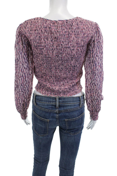 Rebecca Taylor Women Cropped Blouse Pink Long Sleeve Silk Cotton Size 2