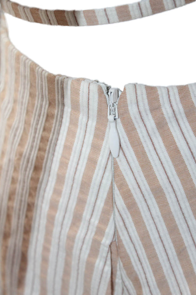 Jonathan Simkhai Women Shirt Dress Beige Striped Long Sleeve Linen Size 2