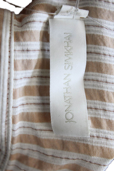 Jonathan Simkhai Women Shirt Dress Beige Striped Long Sleeve Linen Size 2