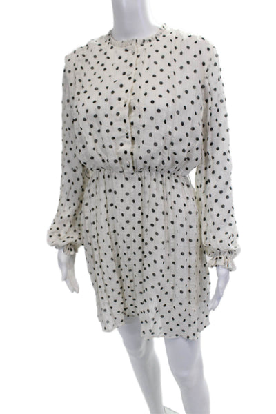 Maje Women White Polka Dot Shirt Dress Long Sleeve Crew Neck Size 36