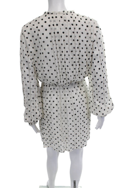 Maje Women White Polka Dot Shirt Dress Long Sleeve Crew Neck Size 36