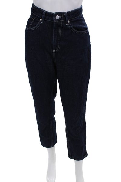 Ba&Sh Women Mom Ankle Cropped Jeans Dark Blue Mid Rise Button Size 0