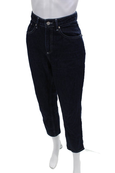 Ba&Sh Women Mom Ankle Cropped Jeans Dark Blue Mid Rise Button Size 0
