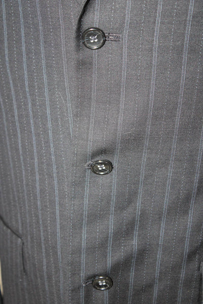 Perry Ellis Mens Striped 100% Wool Suit Jacket Dark Blue Button Size 42