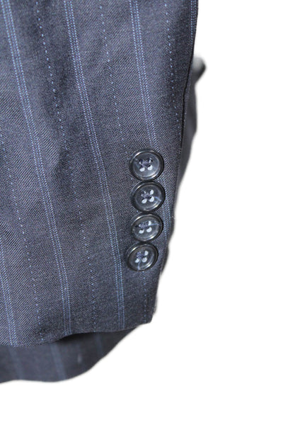 Perry Ellis Mens Striped 100% Wool Suit Jacket Dark Blue Button Size 42