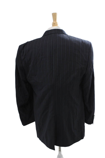 Perry Ellis Mens Striped 100% Wool Suit Jacket Dark Blue Button Size 42