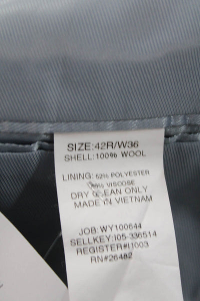 Perry Ellis Mens Striped 100% Wool Suit Jacket Dark Blue Button Size 42