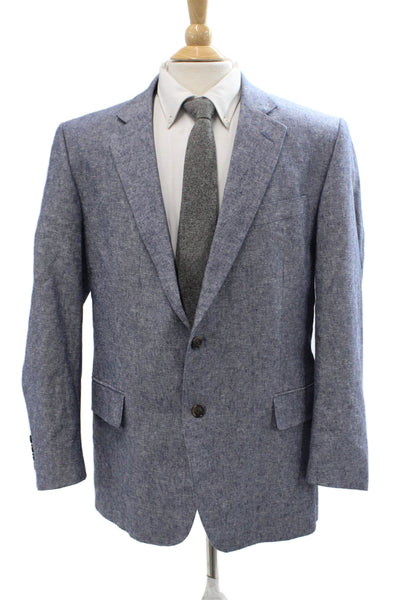 Stafford Mens Blue Linen Cotton Sport Coat Button Collared Long Sleeve Size 44
