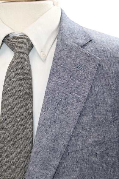 Stafford Mens Blue Linen Cotton Sport Coat Button Collared Long Sleeve Size 44