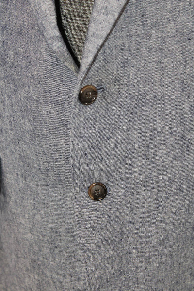 Stafford Mens Blue Linen Cotton Sport Coat Button Collared Long Sleeve Size 44