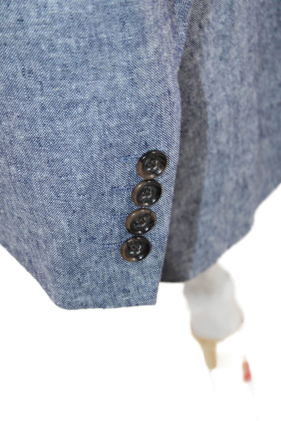 Stafford Mens Blue Linen Cotton Sport Coat Button Collared Long Sleeve Size 44