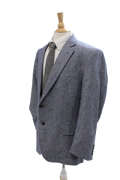Stafford Mens Blue Linen Cotton Sport Coat Button Collared Long Sleeve Size 44