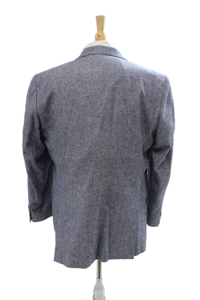 Stafford Mens Blue Linen Cotton Sport Coat Button Collared Long Sleeve Size 44