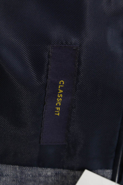 Stafford Mens Blue Linen Cotton Sport Coat Button Collared Long Sleeve Size 44