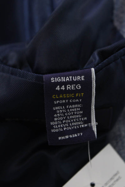 Stafford Mens Blue Linen Cotton Sport Coat Button Collared Long Sleeve Size 44