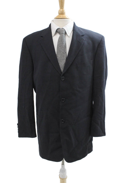 Boss Hugo Boss Mens Dark Blue Virgin Wool Suit Jacket Button Collared Size 42