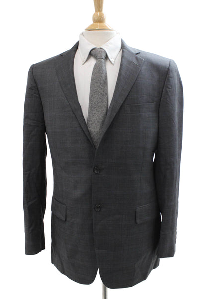 Hart Schaffner Marx Mens Suit Jacket Gray Check Collared Button Classic Size 42