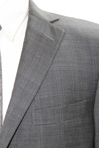 Hart Schaffner Marx Mens Suit Jacket Gray Check Collared Button Classic Size 42