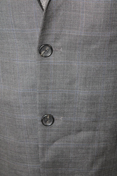 Hart Schaffner Marx Mens Suit Jacket Gray Check Collared Button Classic Size 42