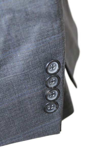 Hart Schaffner Marx Mens Suit Jacket Gray Check Collared Button Classic Size 42