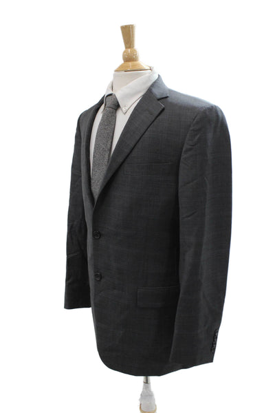 Hart Schaffner Marx Mens Suit Jacket Gray Check Collared Button Classic Size 42