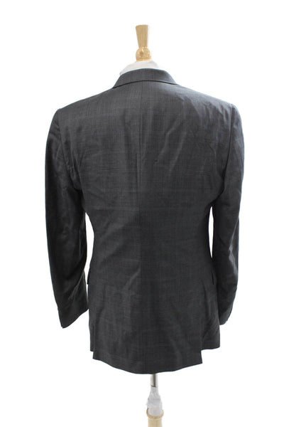Hart Schaffner Marx Mens Suit Jacket Gray Check Collared Button Classic Size 42