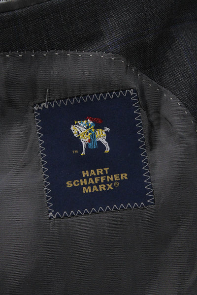 Hart Schaffner Marx Mens Suit Jacket Gray Check Collared Button Classic Size 42