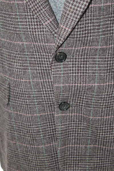 Calvin Klein Men Brown Plaid Sport Coat Collared Button Long Sleeve Size 42