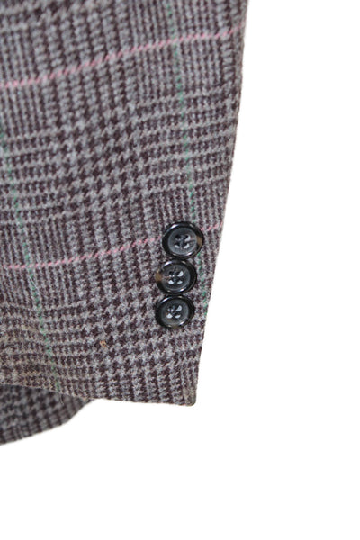 Calvin Klein Men Brown Plaid Sport Coat Collared Button Long Sleeve Size 42