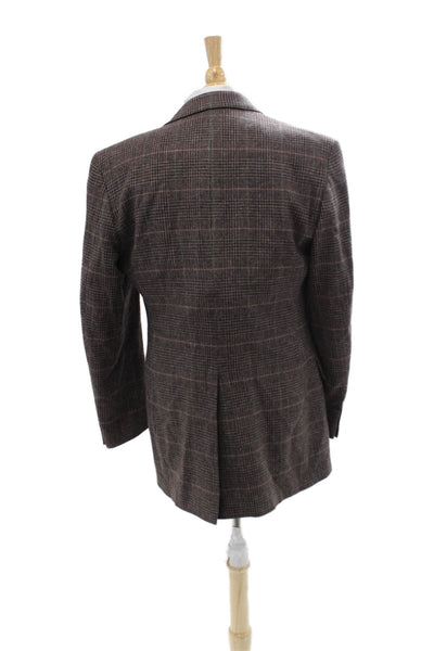 Calvin Klein Men Brown Plaid Sport Coat Collared Button Long Sleeve Size 42