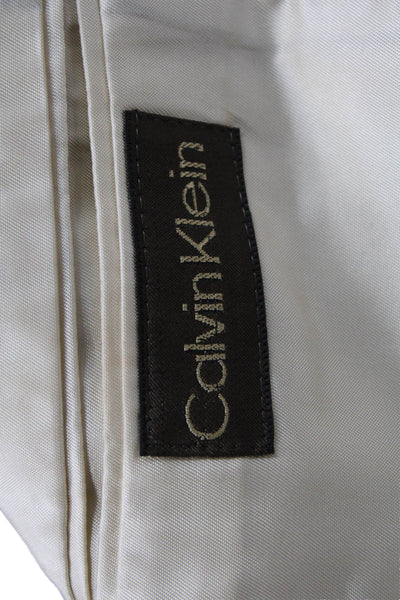 Calvin Klein Men Brown Plaid Sport Coat Collared Button Long Sleeve Size 42
