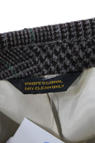 Calvin Klein Men Brown Plaid Sport Coat Collared Button Long Sleeve Size 42