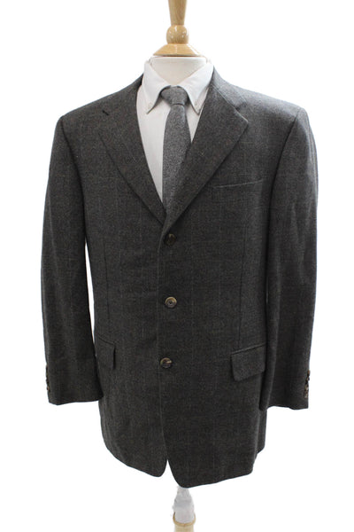 Hickey Freeman Mens Sport Coat Dark Gray Wool Check Size 42