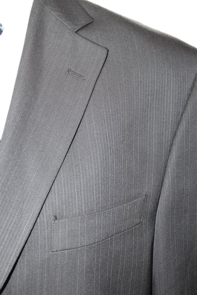 Haggar Mens 2 Piece Striped Dark Blue Suit Collared Size 42
