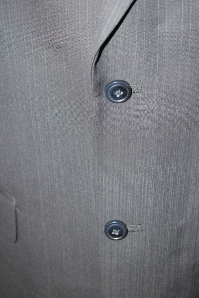 Haggar Mens 2 Piece Striped Dark Blue Suit Collared Size 42