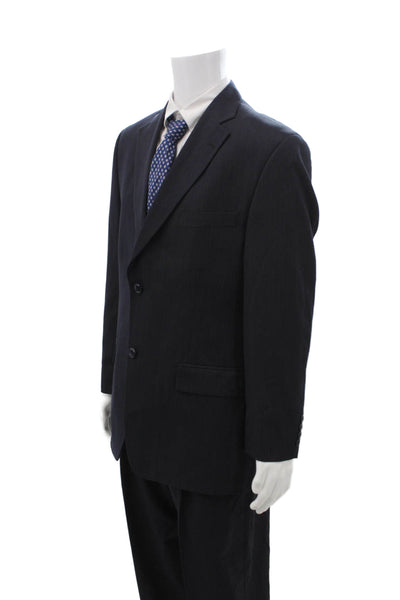 Haggar Mens 2 Piece Striped Dark Blue Suit Collared Size 42
