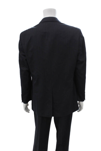 Haggar Mens 2 Piece Striped Dark Blue Suit Collared Size 42
