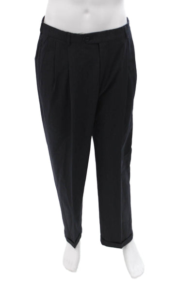 Haggar Mens 2 Piece Striped Dark Blue Suit Collared Size 42