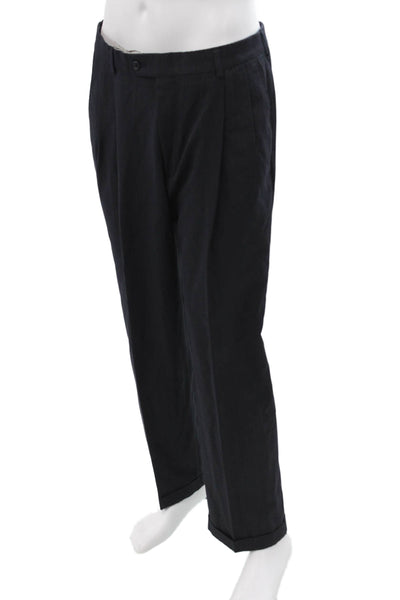 Haggar Mens 2 Piece Striped Dark Blue Suit Collared Size 42