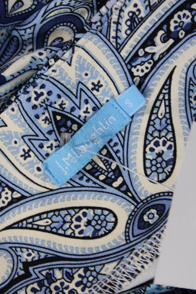 J. Mclaughlin Women Shift Dress Blue Paisley 3/4 Sleeve Crew Neck Size S