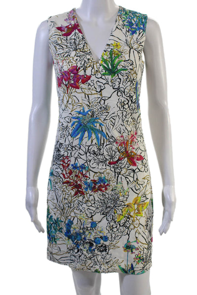 PETER PILOTTO Women Floral Shift Dress Sleeveless V-Neck Zip Multi-Color Size S