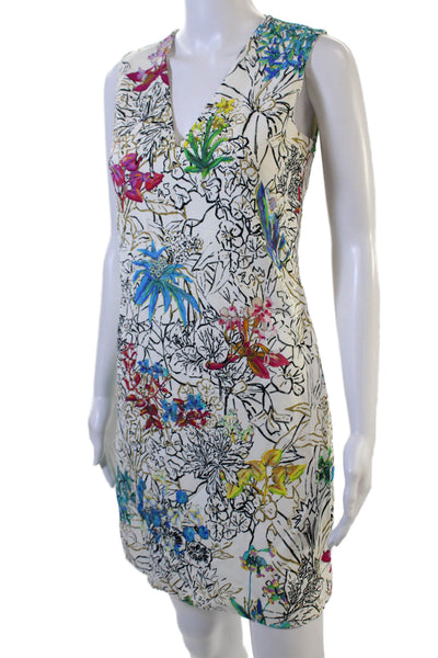 PETER PILOTTO Women Floral Shift Dress Sleeveless V-Neck Zip Multi-Color Size S