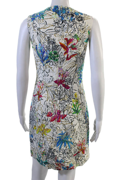 PETER PILOTTO Women Floral Shift Dress Sleeveless V-Neck Zip Multi-Color Size S