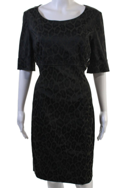 Karen Millen Women Black Animal Print Sheath Pencil Dress 3/4 Sleeve Size 12