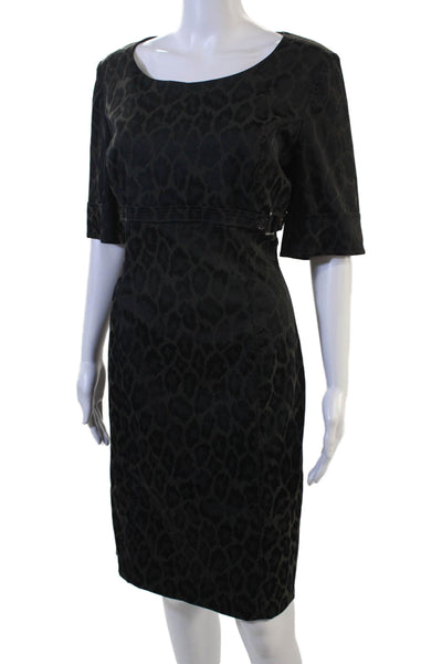 Karen Millen Women Black Animal Print Sheath Pencil Dress 3/4 Sleeve Size 12